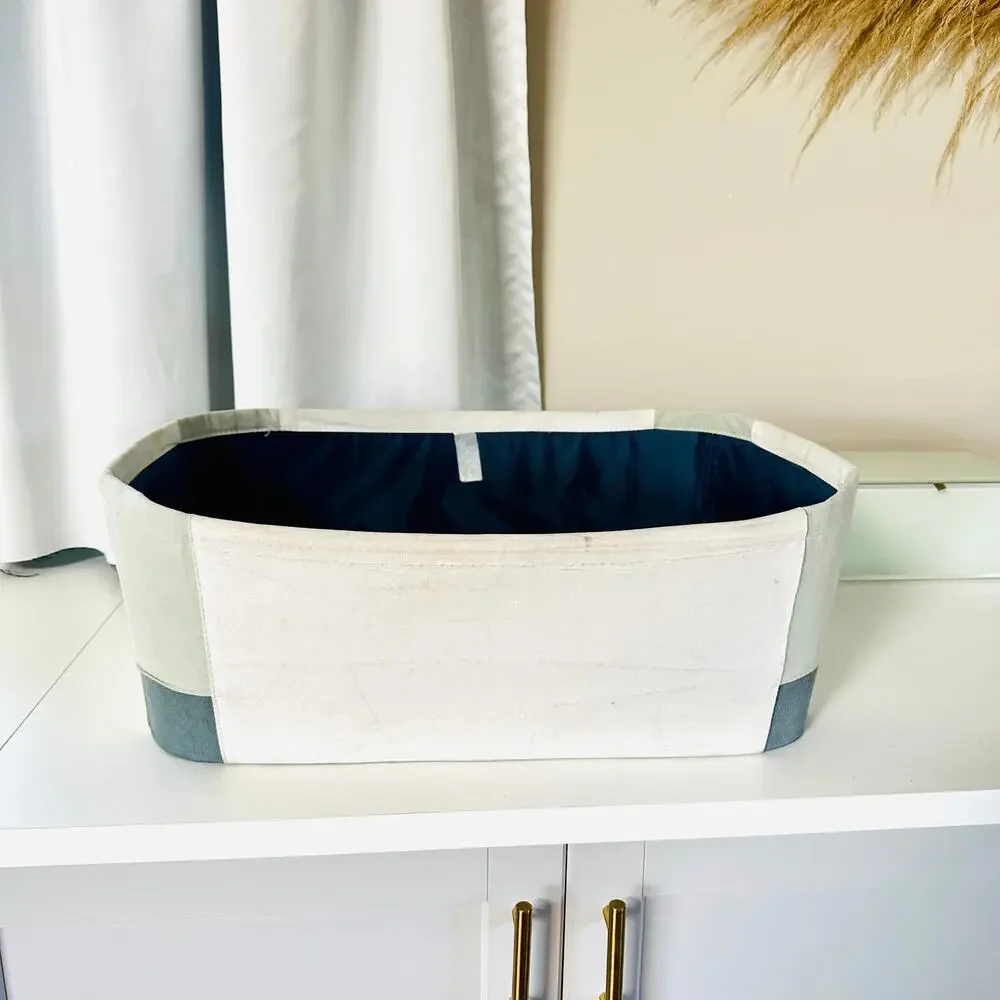 TARGET White Navy Blue Silver Grey Cloth Laundry Hamper Storage Basket Bin